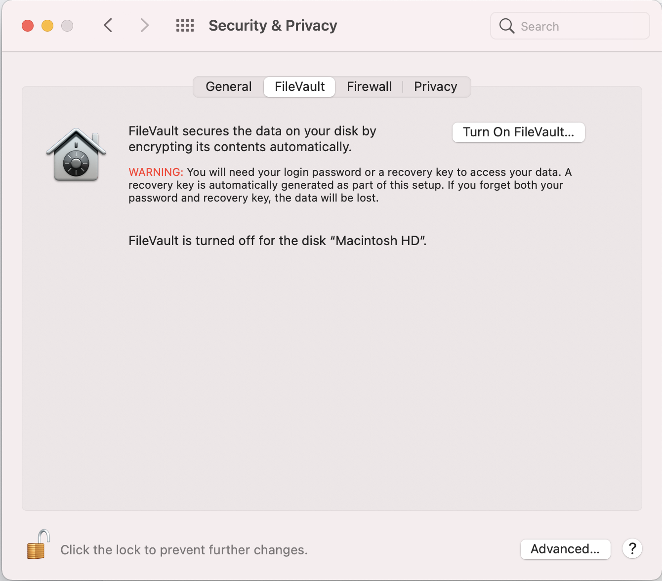 Security & Privacy settings