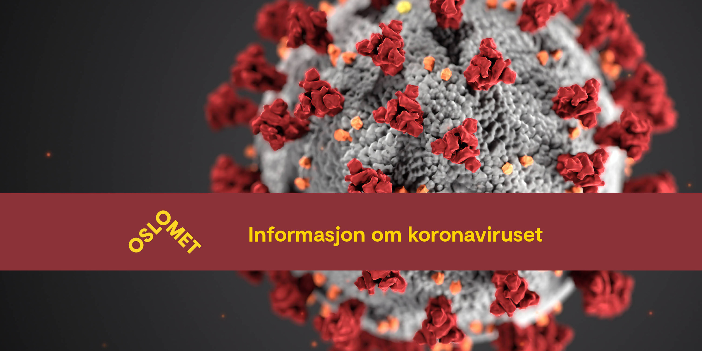 Illustrasjon av koronaviruset med teksten 