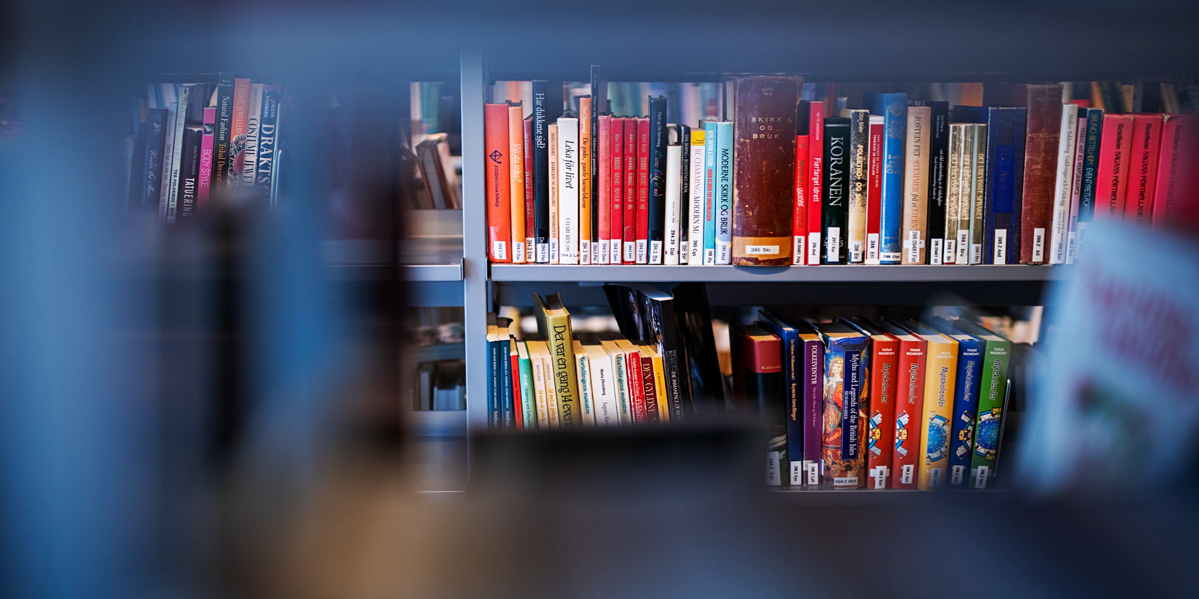 Bokhyller i biblioteket.