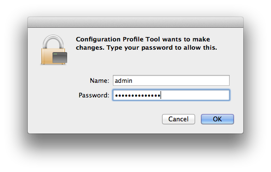 Screenshot: Login using your Mac's admin-username and password